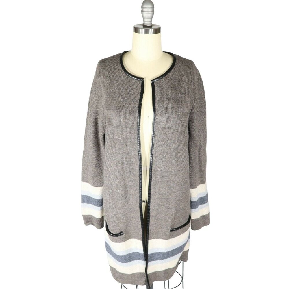 TALBOTS Striped 100% Merino Wool Open Front Long Cardigan Sweater Size M